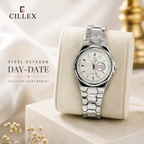 CILLEX Steel Octagon Day-Date Watch — Silver Case