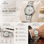 CILLEX Steel Octagon Day-Date Watch — Silver Case