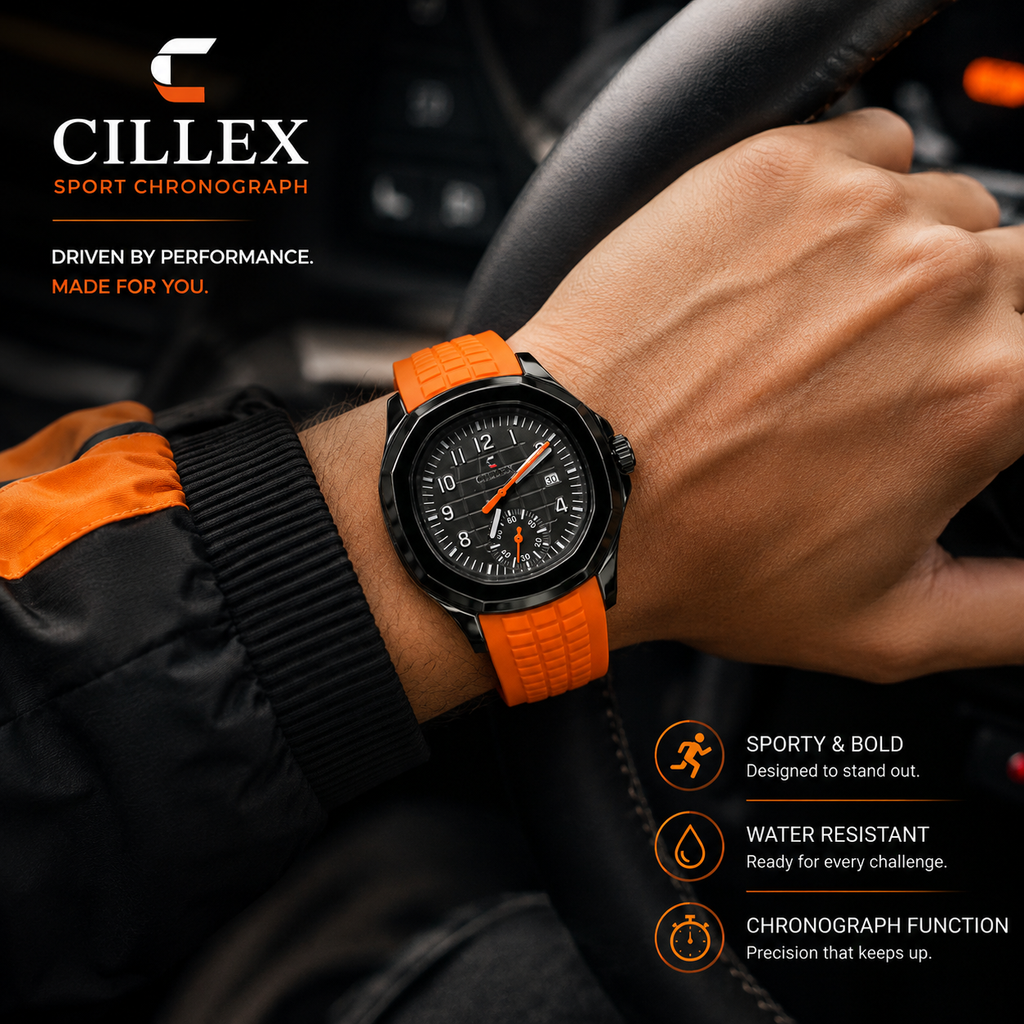 CILLEX Sport Chronograph Watch — Orange Strap