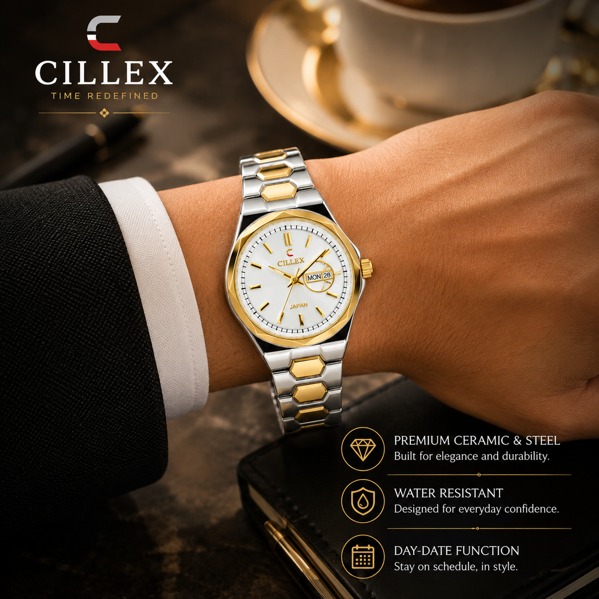 CILLEX Ceramic Day-Date Watch — White
