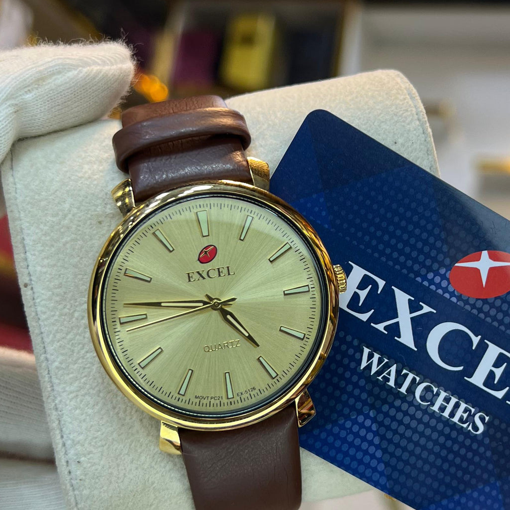 EXCEL Champagne Gold leather dress watch