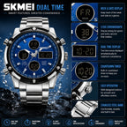 SKMEI 2119 Azure — Dual Display Chronograph | Silver Steel