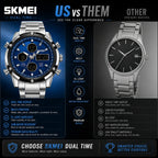 SKMEI 2119 Azure — Dual Display Chronograph | Silver Steel