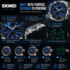 SKMEI 2119 Azure — Dual Display Chronograph | Silver Steel