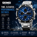 SKMEI 2119 Azure — Dual Display Chronograph | Silver Steel