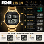 SKMEI Heritage — Retro Digital Watch | Gold Steel