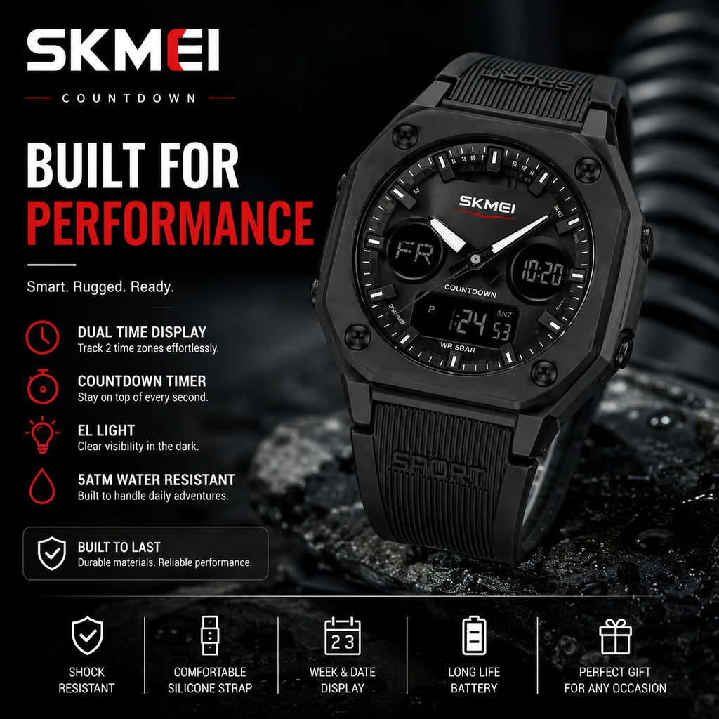 SKMEI 2312 Stealth — Sport Tactical Watch | Matte Black