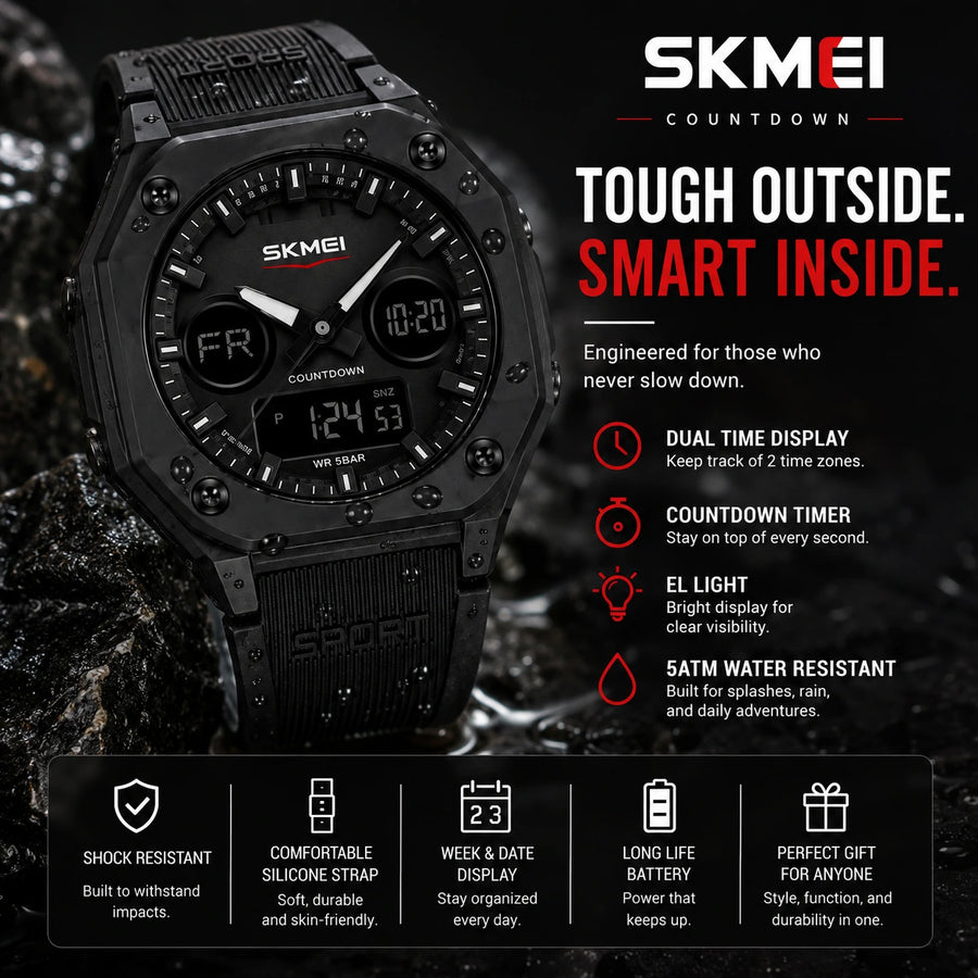 SKMEI 2312 Stealth — Sport Tactical Watch | Matte Black