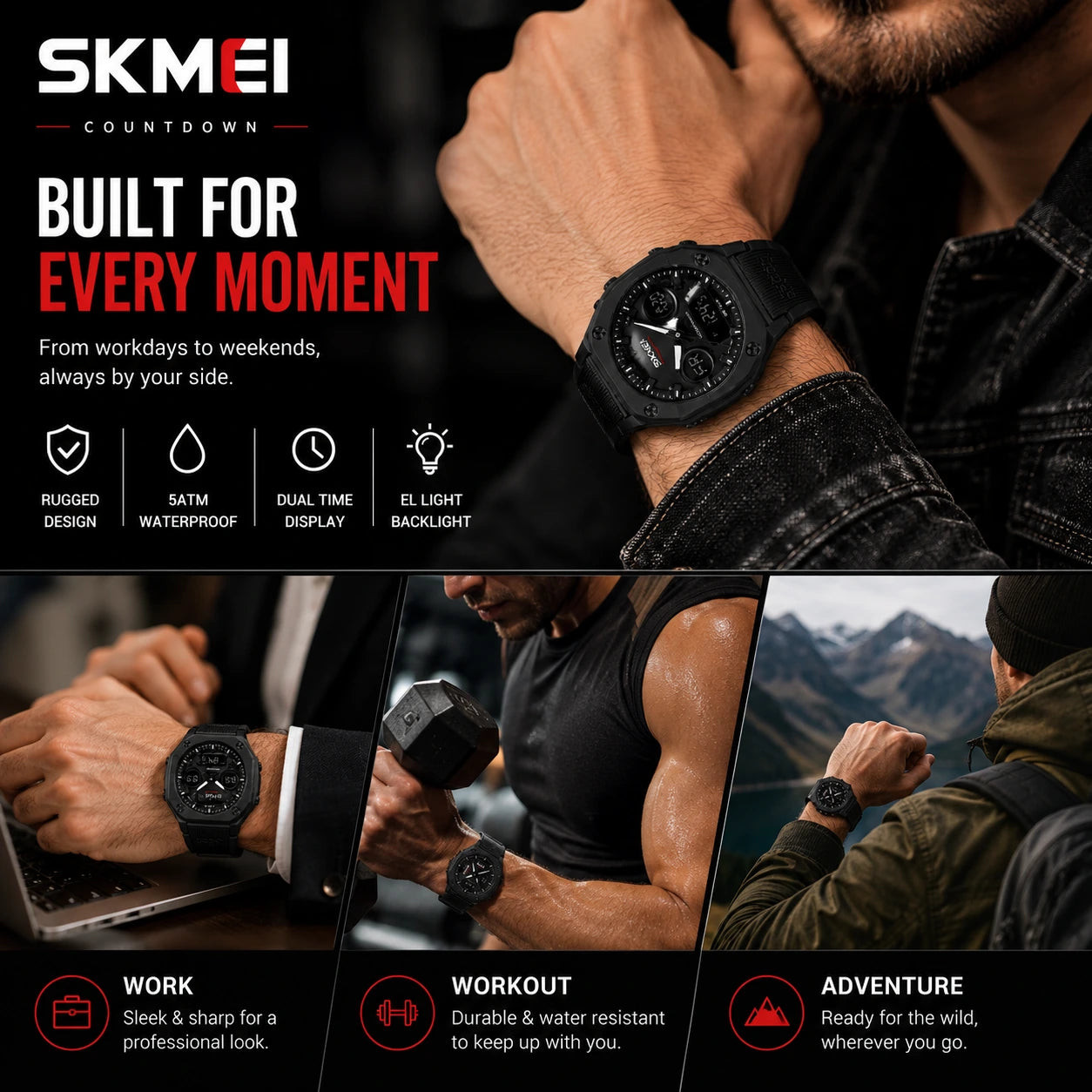 SKMEI 2312 Stealth — Sport Tactical Watch | Matte Black