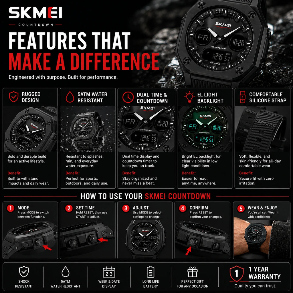 SKMEI 2312 Stealth — Sport Tactical Watch | Matte Black
