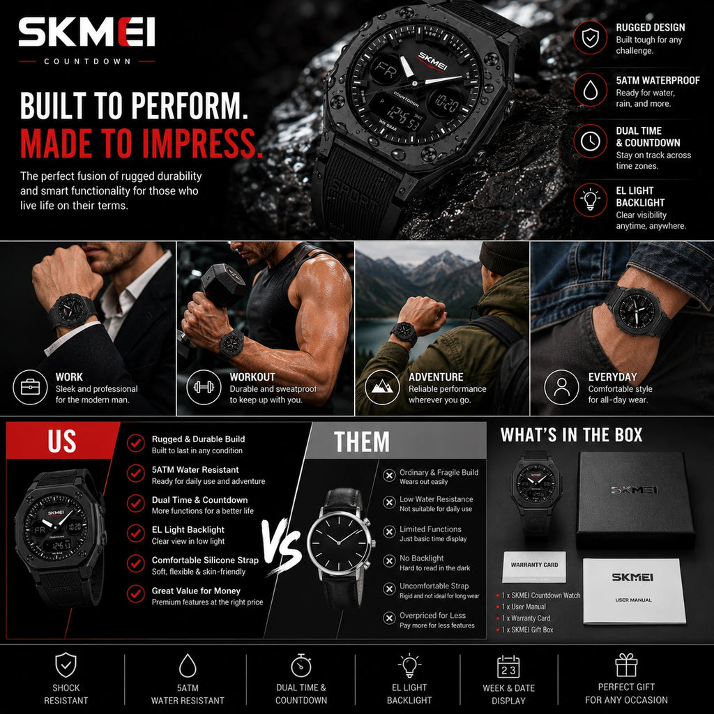 SKMEI 2312 Stealth — Sport Tactical Watch | Matte Black