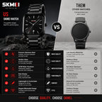 SKMEI 2318 Noir — Minimalist Square Watch | Black Steel