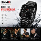 SKMEI 2318 Noir — Minimalist Square Watch | Black Steel