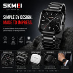 SKMEI 2318 Noir — Minimalist Square Watch | Black Steel