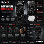 SKMEI 2318 Noir — Minimalist Square Watch | Black Steel
