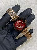 POEDAGAR Prism Crystal Watch — Red Dial, Rose Gold Bracelet