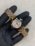 POEDAGAR Prism Crystal Watch — White Dial, Rose Gold Bracelet