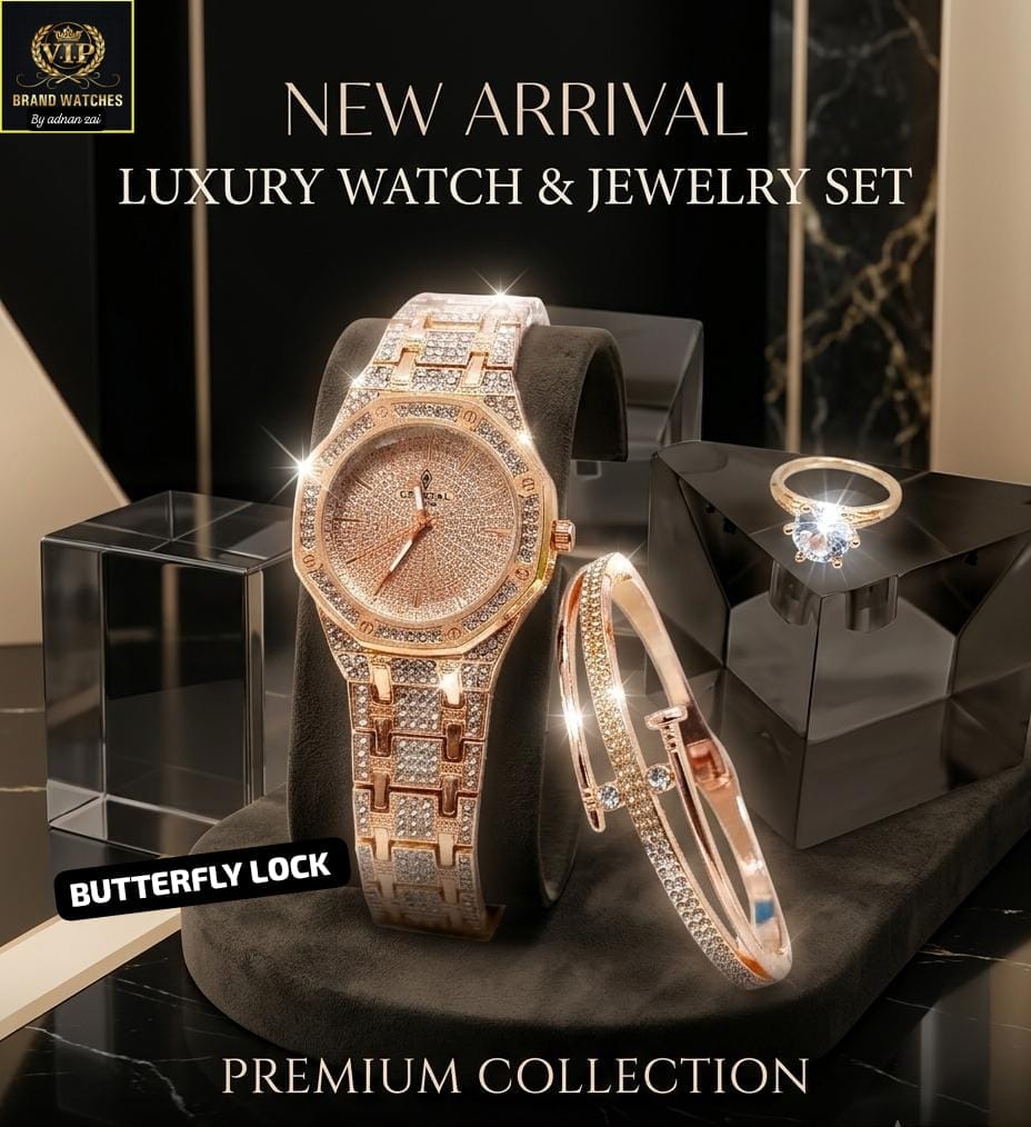 PAK AURA Diamond Trio Set — Watch, Bracelet & Ring (Rose Gold)