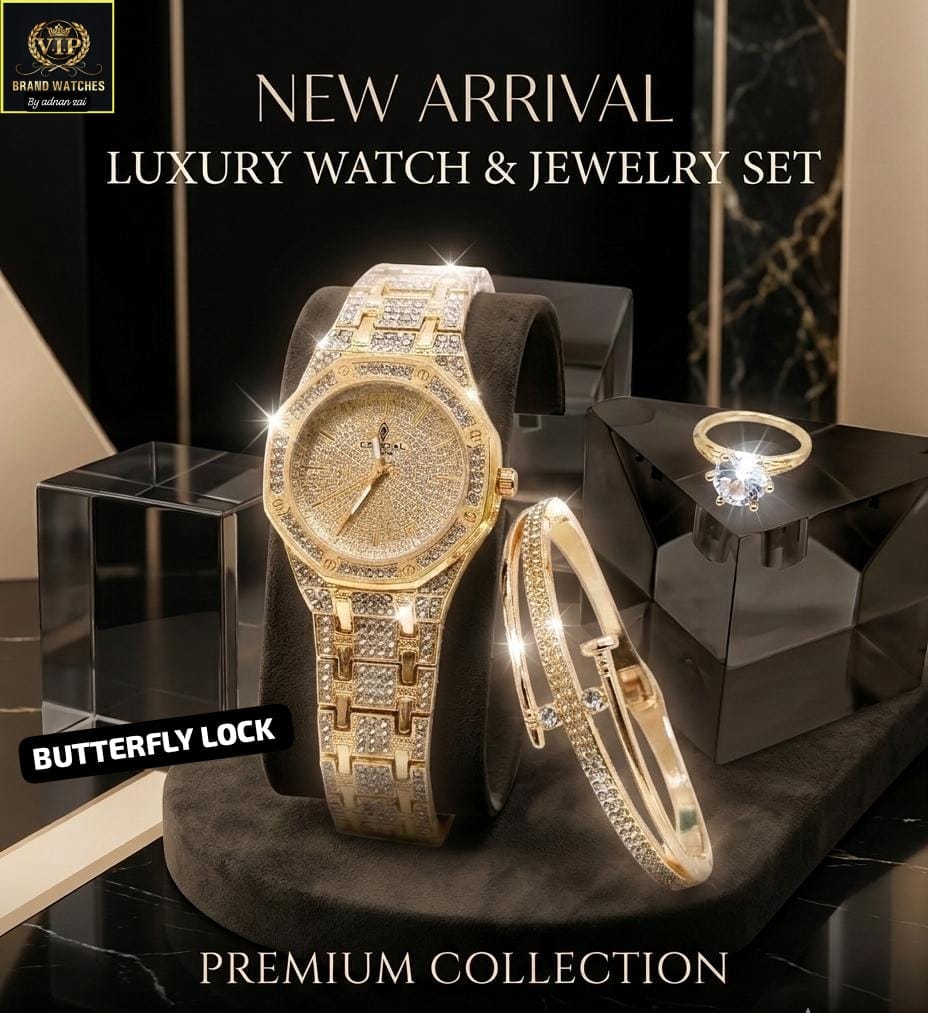 PAK AURA Diamond Trio Set — Watch, Bracelet & Ring (Gold)