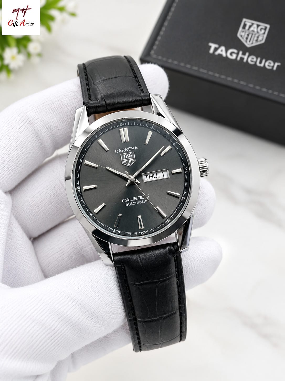 TAG Heuer Carrera Calibre 5 | Day & Date Working | Master Lock Leather Strap | Luxury Watch – 5 Colors