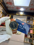 EXCEL Noir Gold black dial leather watch