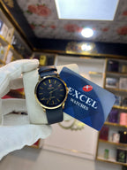 EXCEL Midnight Navy gold case leather watch