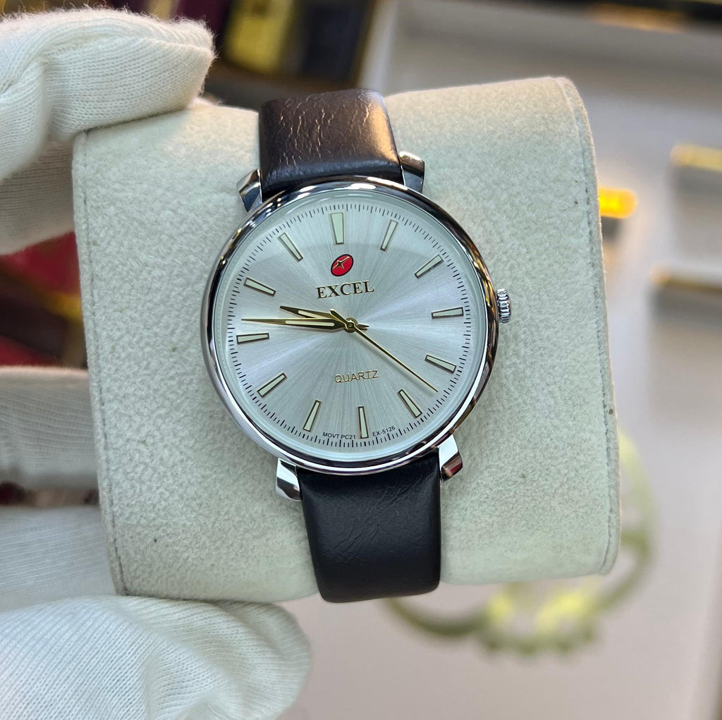 EXCEL Ivory Steel silver dial leather watch
