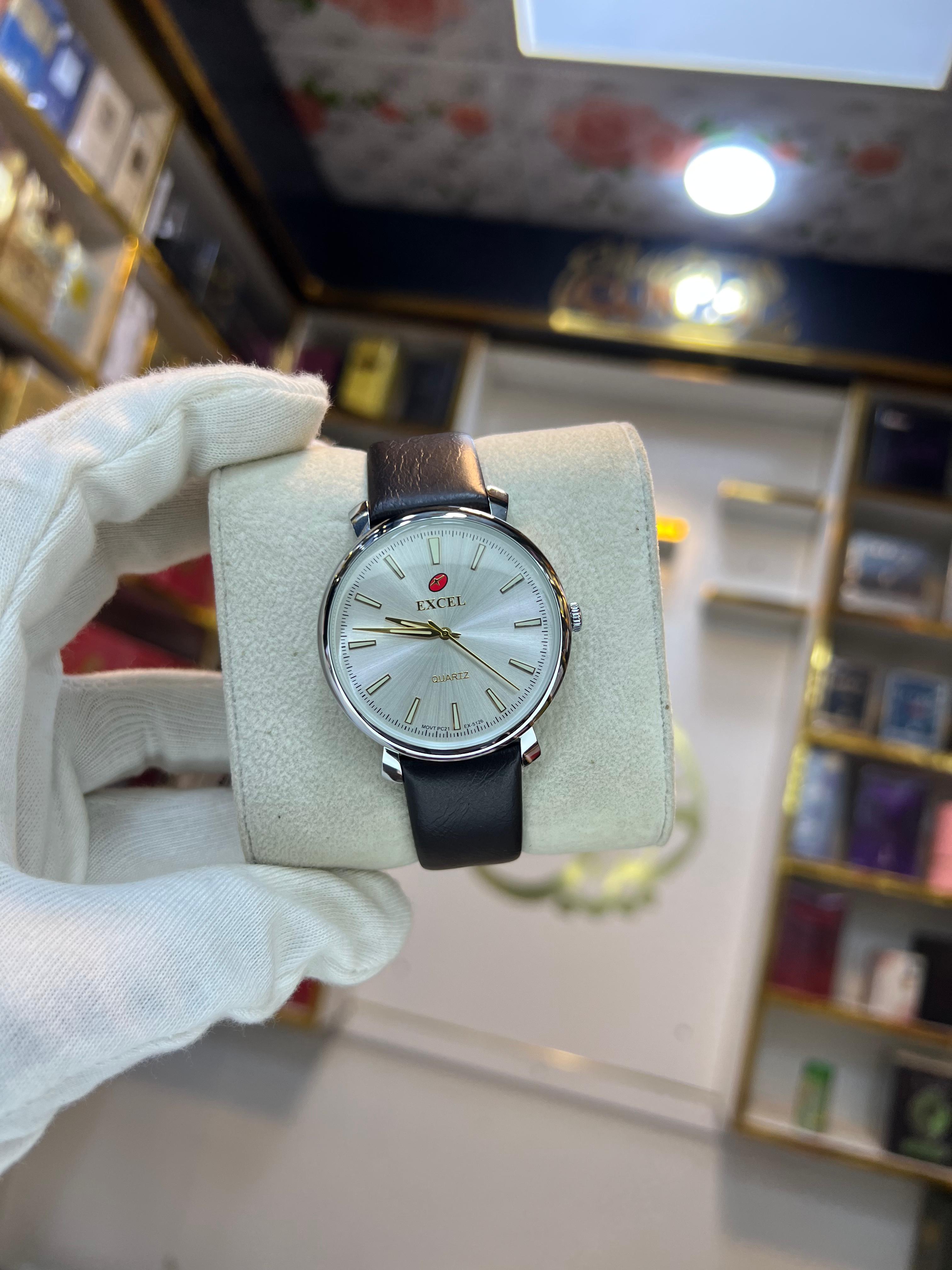 EXCEL Ivory Steel silver dial leather watch