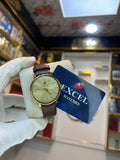 EXCEL Champagne Gold leather dress watch