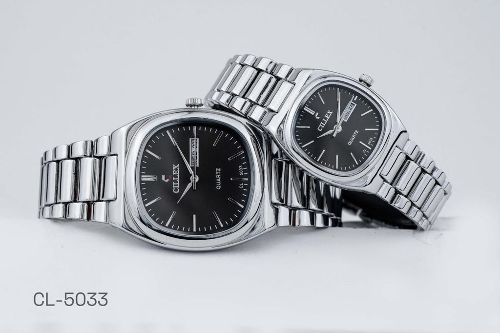 CILLEX CL-5033 Noir — Couple Watch Set | Black Dial Steel