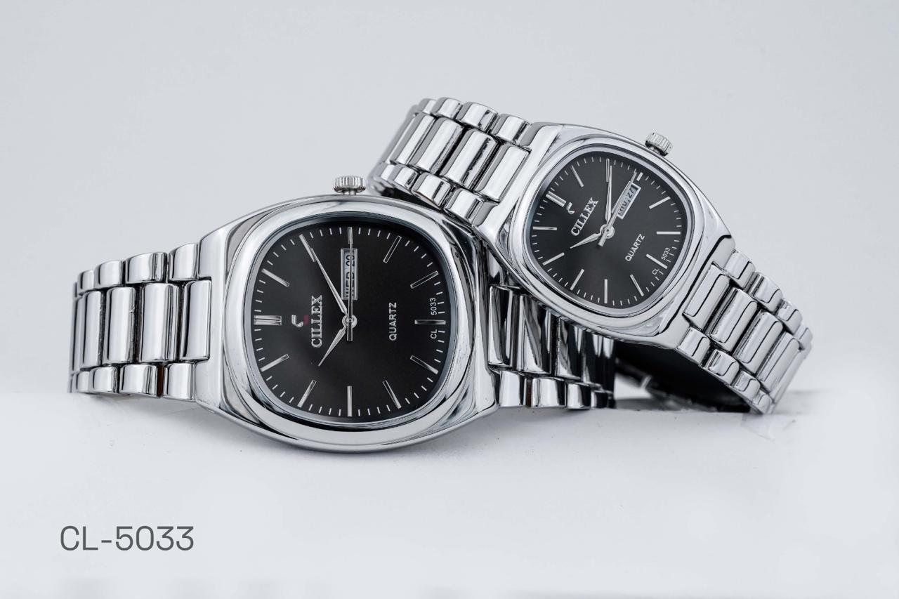 CILLEX CL-5033 Noir — Couple Watch Set | Black Dial Steel