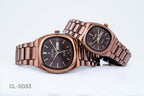 CILLEX CL-5033 Copper Brown — Couple Watch Set | Rose Gold Case