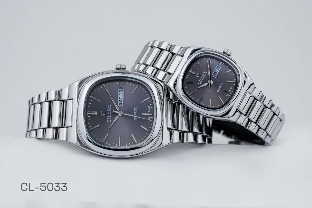 CILLEX CL-5033 Slate — Couple Watch Set | Grey Dial Steel