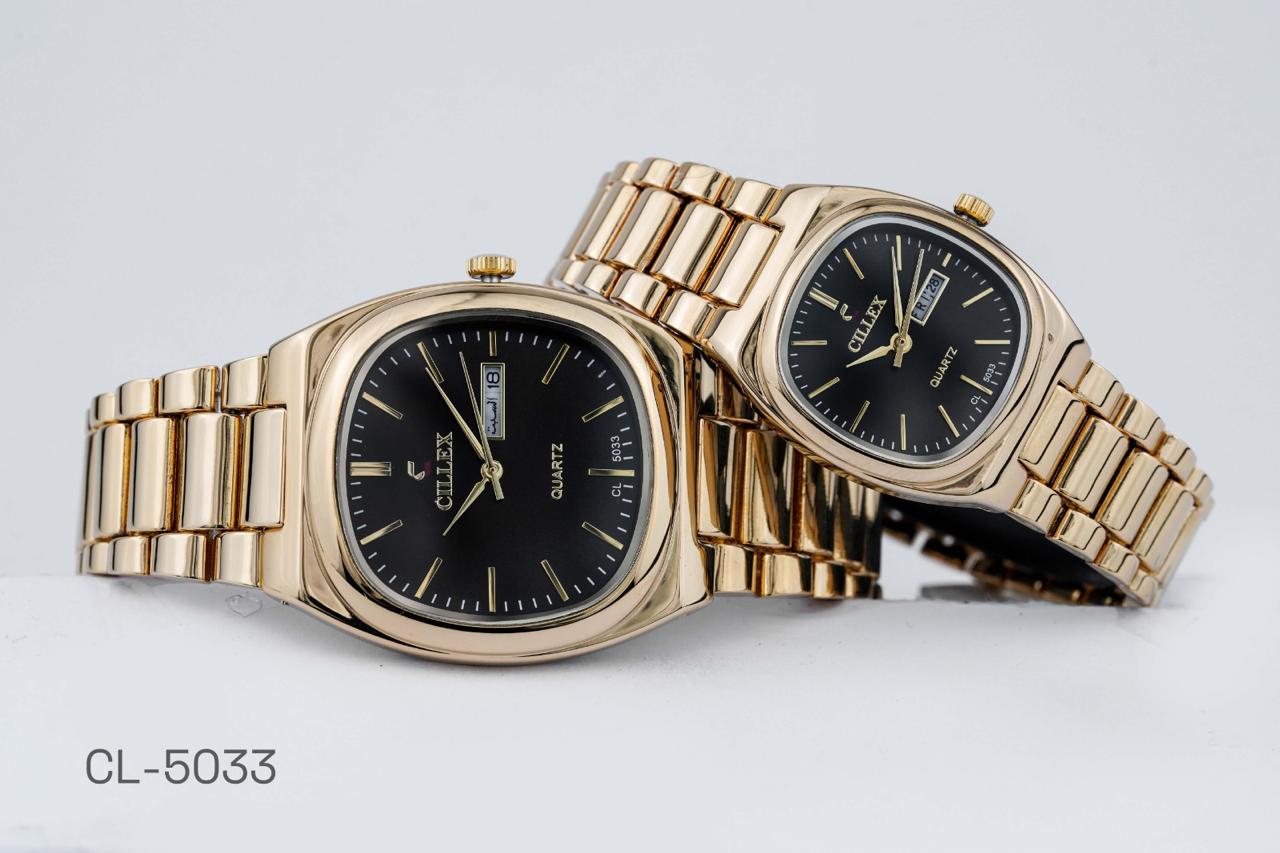 CILLEX CL-5033 Onyx Gold — Couple Watch Set | Black Dial Gold Case