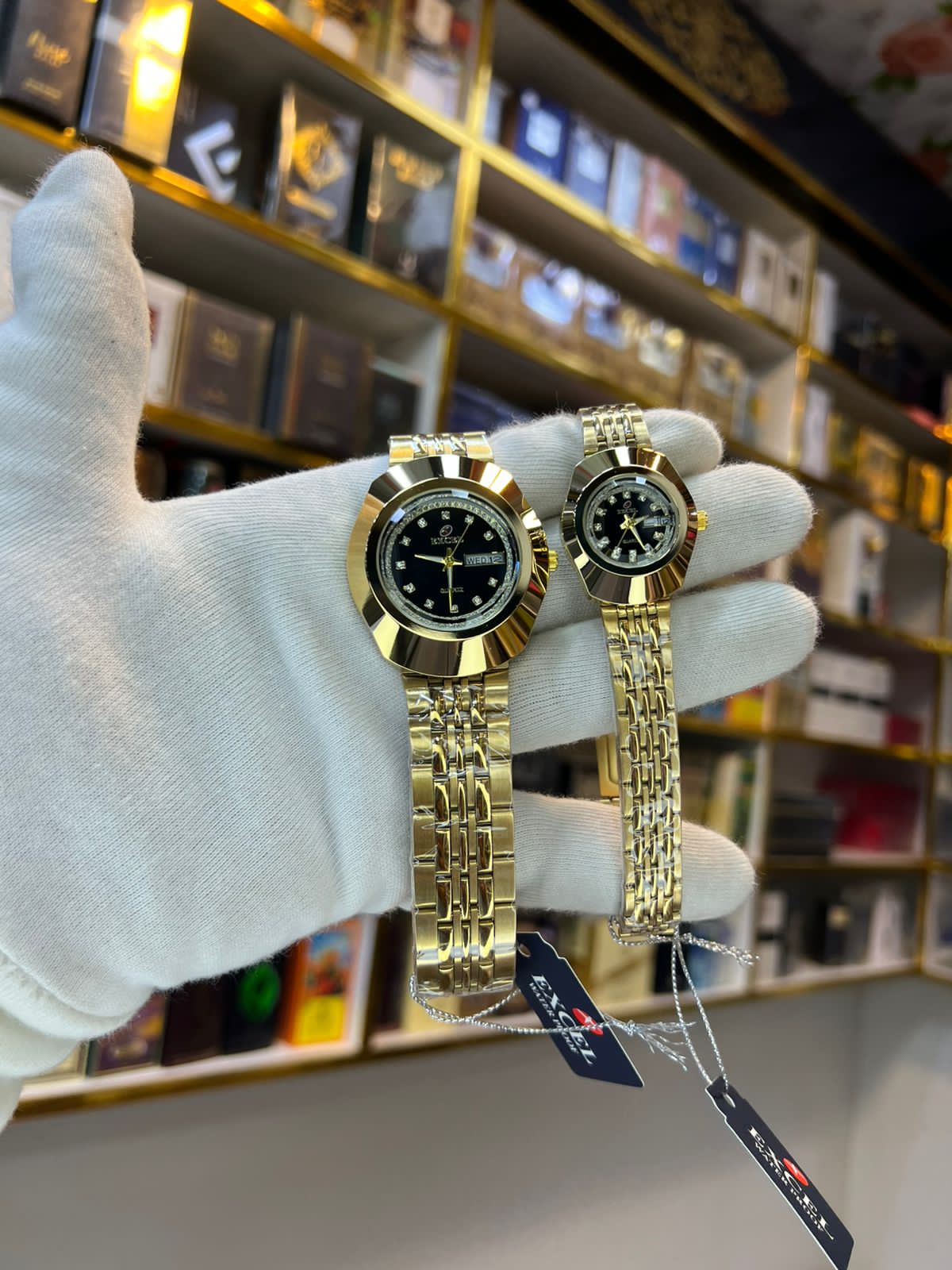 EXCEL Diastar Gold — Diamond Dial Couple Watch Set