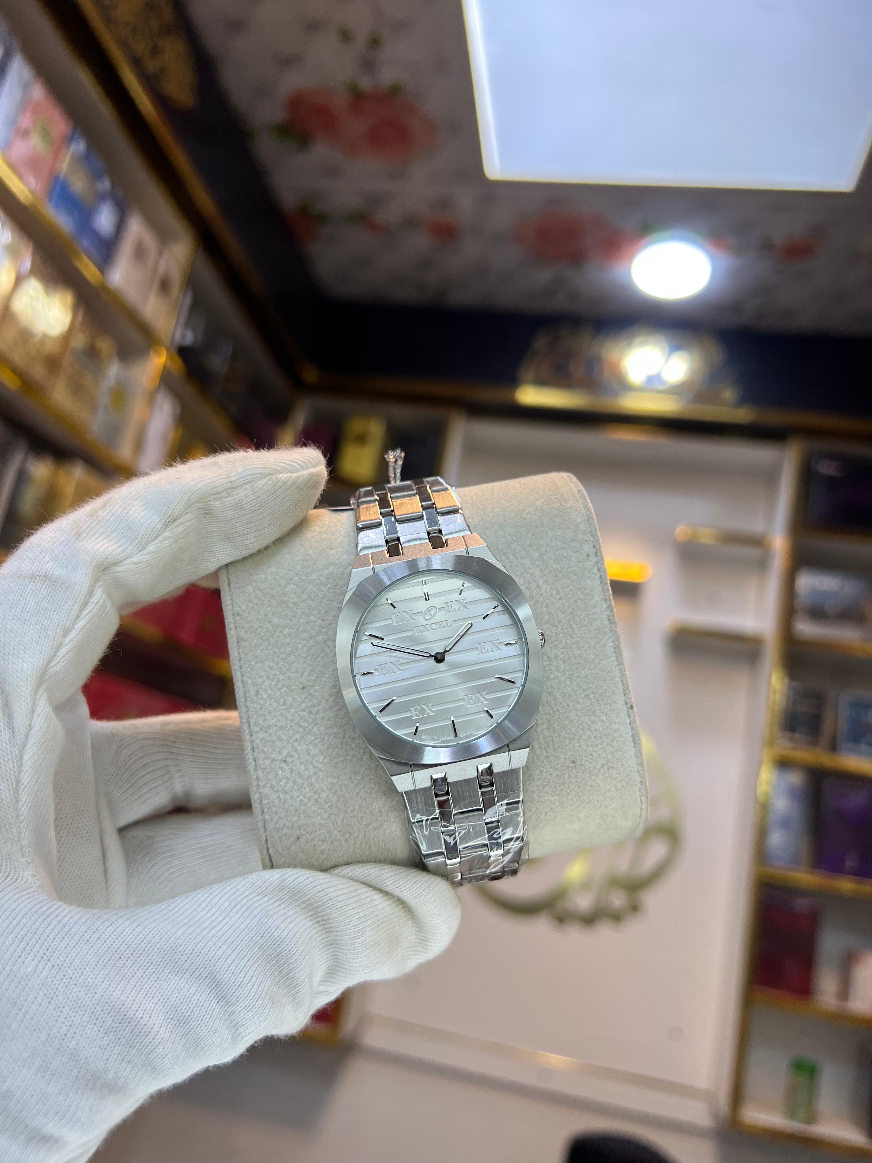 EXCEL Horizon Two-Tone Watch — Silver Textured Dial