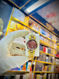 CILLEX Petite Gold Watch — Burgundy Wave Dial