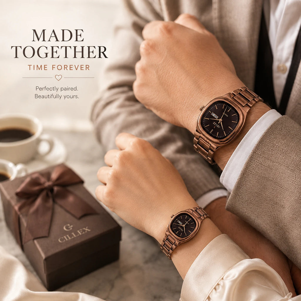 CILLEX CL-5033 Blush — Couple Watch Set | Pink Dial Steel