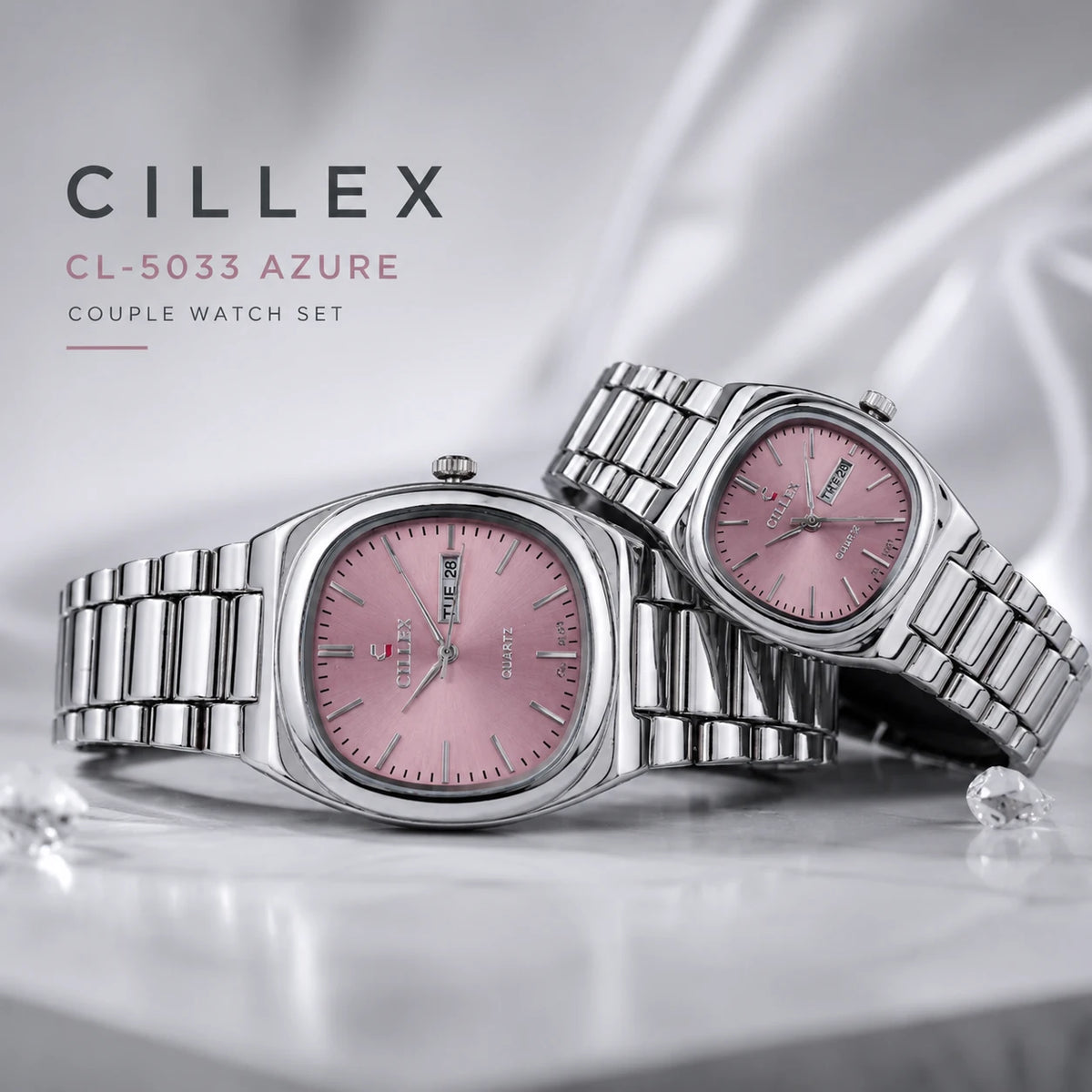 CILLEX CL-5033 Azure — Couple Watch Set | Blue Dial Steel