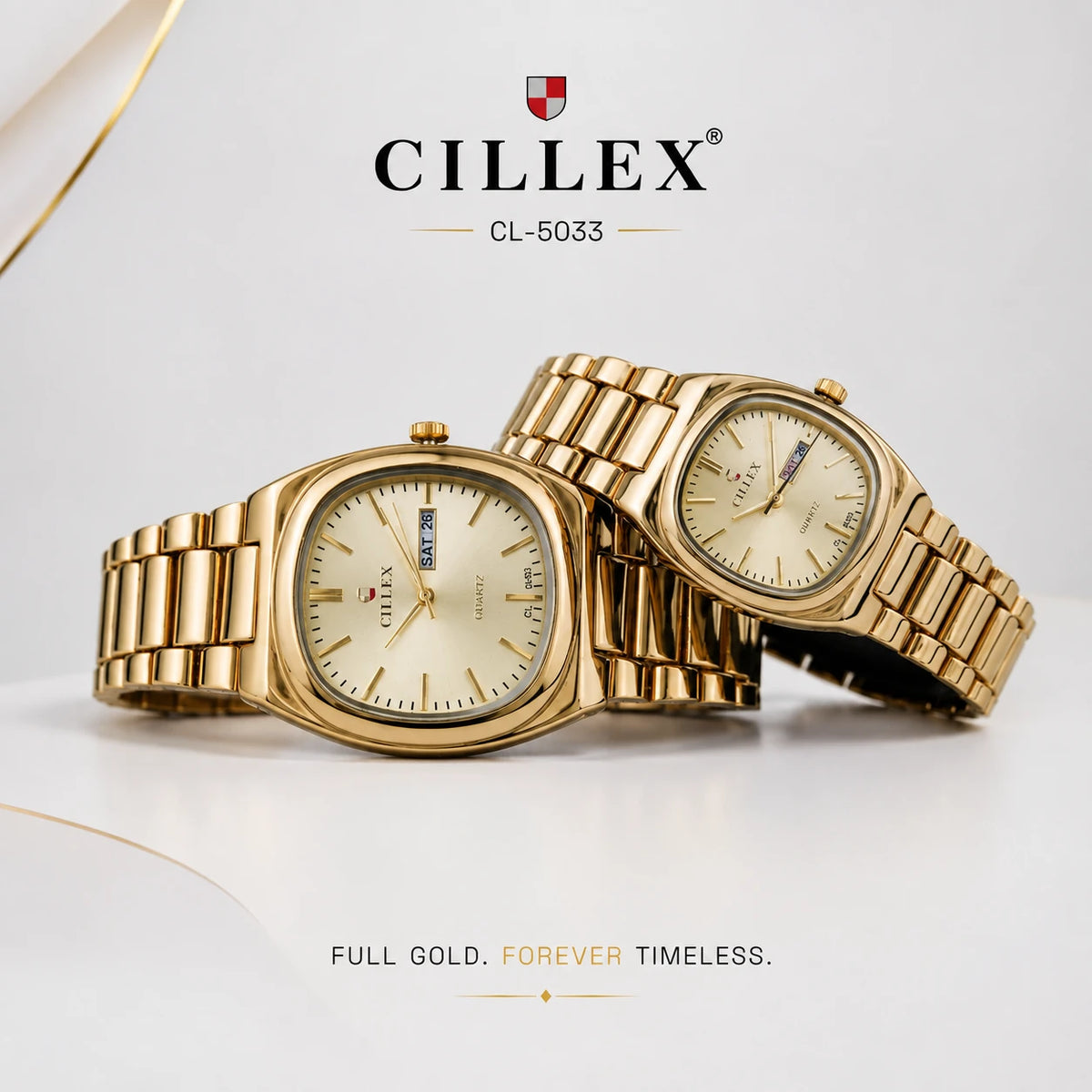 CILLEX CL-5033 Gold — Couple Watch Set | Full Gold