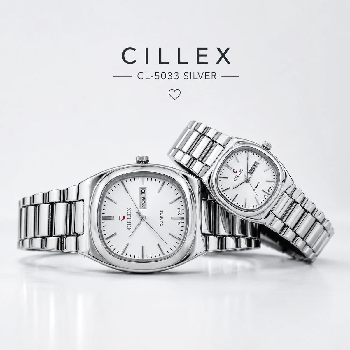 CILLEX CL-5033 Silver — Couple Watch Set | White Dial Steel