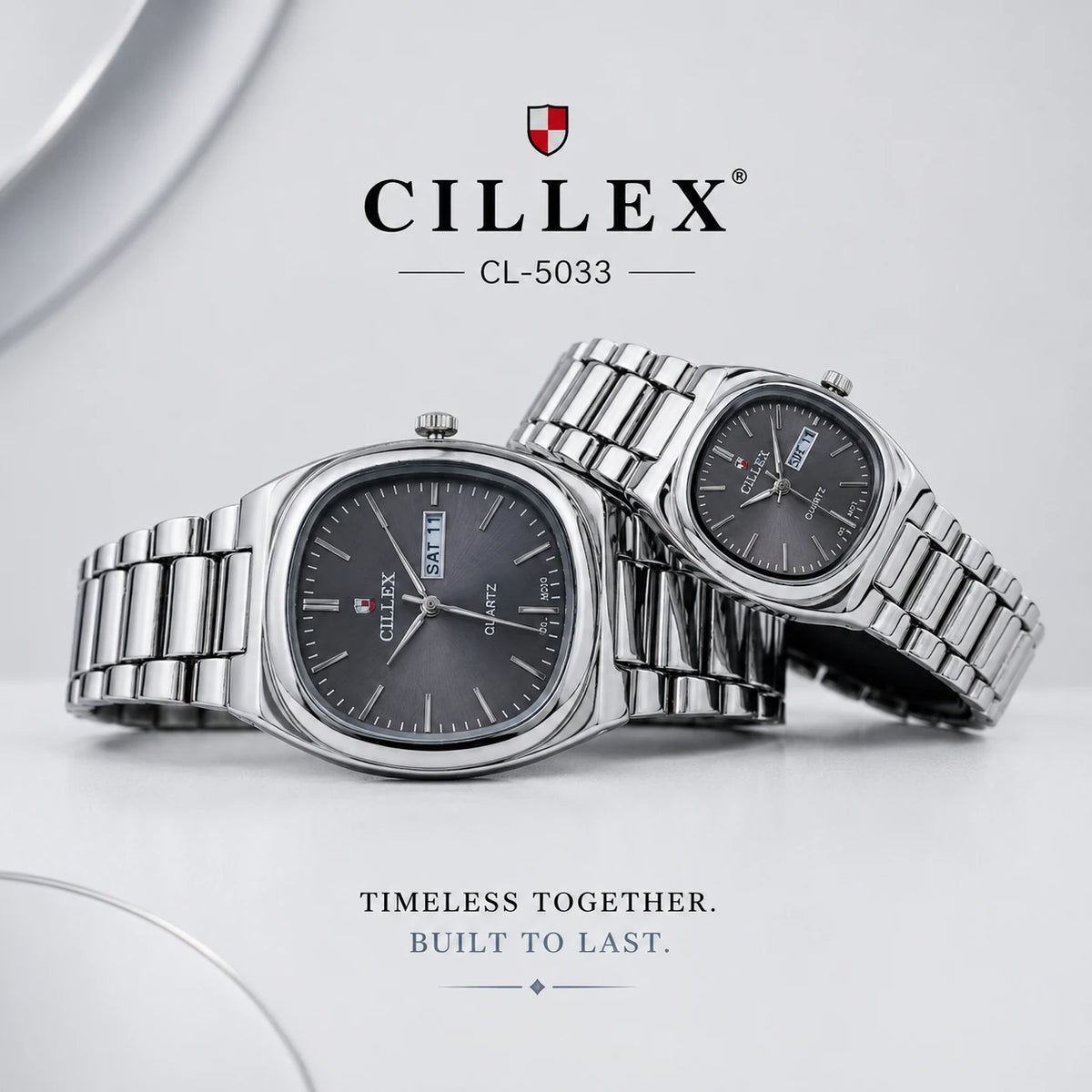 CILLEX CL-5033 Slate — Couple Watch Set | Grey Dial Steel