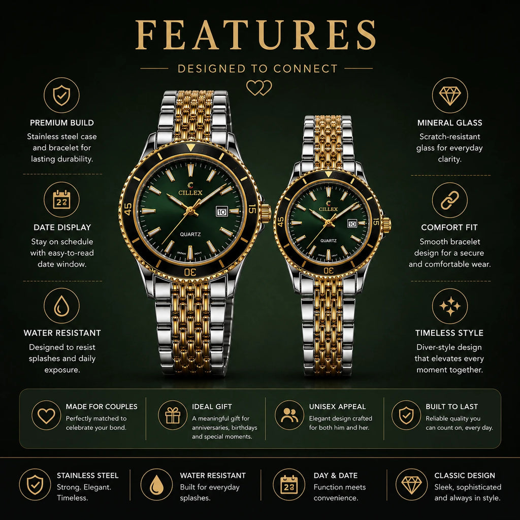 CILLEX Diver-Style Couple Watch Set — Two-Tone