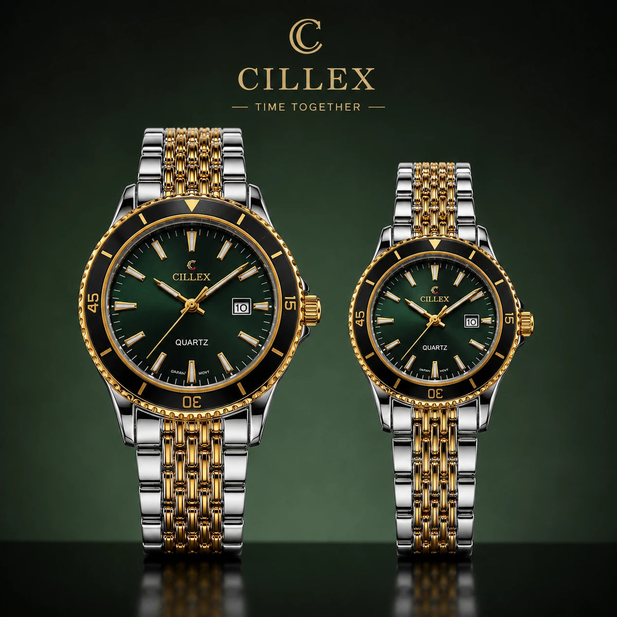 CILLEX Diver-Style Couple Watch Set — Two-Tone