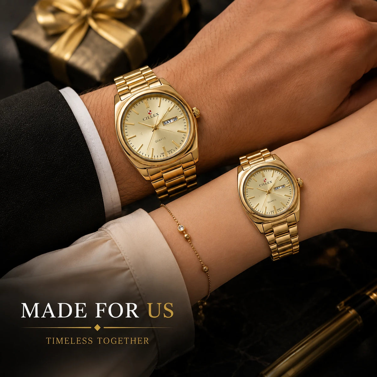 CILLEX CL-5033 Gold — Couple Watch Set | Full Gold