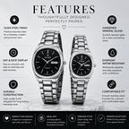 CILLEX CL-5033 Noir — Couple Watch Set | Black Dial Steel