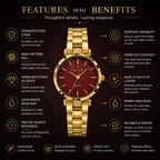 CILLEX Petite Gold Watch — Burgundy Wave Dial