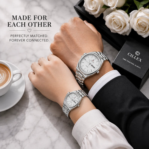 CILLEX CL-5033 Silver — Couple Watch Set | White Dial Steel