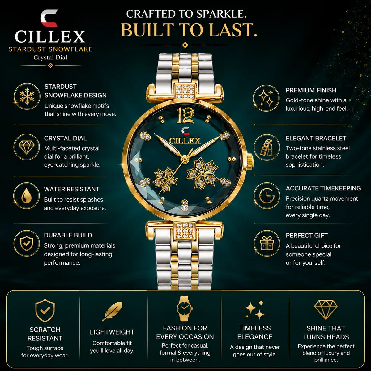 CILLEX Stardust Snowflake Watch — Crystal Dial