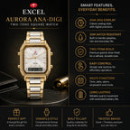 EXCEL Aurora Ana-Digi — Two-Tone Square Watch